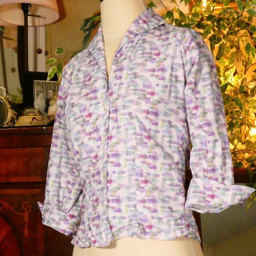 Vivien of Holloway 1950's Style Purple Watercolor Print Raglan Top Sz 10 - Picture 8 of 12
